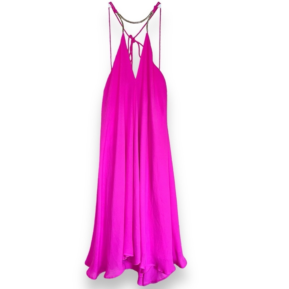 NWT* BOSTON PROPER Flowy Hot Pink Halter Neck Backless Mini Dress S